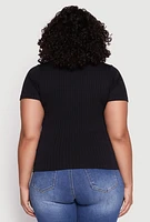 Womens Plus Size Basic Ribbed Knit Seamless Top, Black, Size 1X-2X