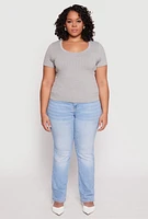 Womens Plus Size Basic Ribbed Knit Seamless Top, Grey, Size 2X-3X