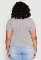 Womens Plus Size Basic Ribbed Knit Seamless Top, Grey, Size 1X-2X