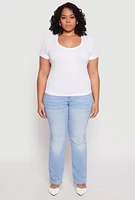 Womens Plus Size Basic Ribbed Knit Seamless Top, White, Size 2X-3X