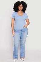Womens Plus Size Basic Ribbed Knit Seamless Top, Blue, Size 2X-3X