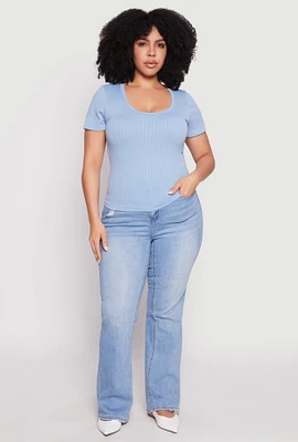Womens Plus Basic Ribbed Knit Seamless Top, 2X-3X