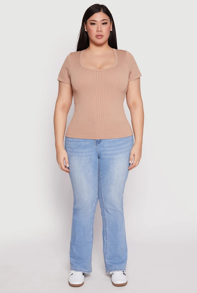 Womens Plus Basic Ribbed Knit Seamless Top, 2X-3X
