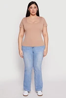Womens Plus Basic Ribbed Knit Seamless Top, 2X-3X