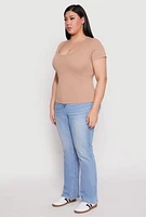 Womens Plus Basic Ribbed Knit Seamless Top, 2X-3X