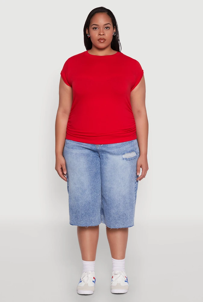 Womens Plus Side Ruched Tee, 1X