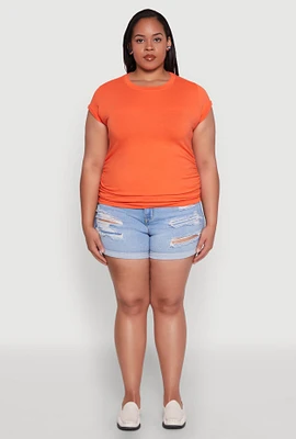 Womens Plus Side Ruched Tee, Orange,