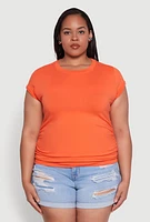 Womens Plus Side Ruched Tee, Orange,