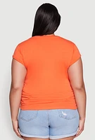 Womens Plus Side Ruched Tee, Orange,