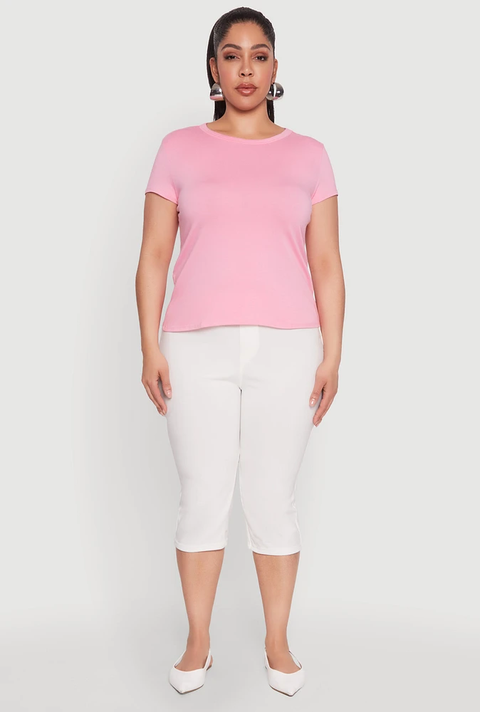 Womens Plus Size Short Sleeve Crew Neck Tee, Pink, Size 1X