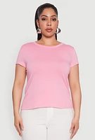 Womens Plus Size Short Sleeve Crew Neck Tee, Pink, Size 1X