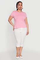 Womens Plus Size Short Sleeve Crew Neck Tee, Pink, Size 1X