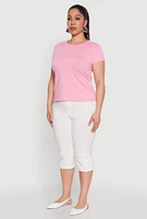 Womens Plus Size Short Sleeve Crew Neck Tee, Pink, Size 1X