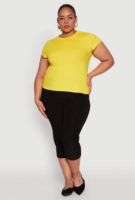 Womens Plus Short Sleeve Crew Neck Tee, Yellow,