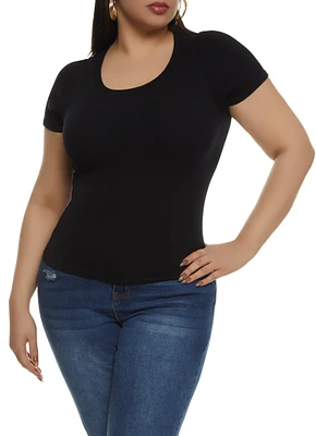 Womens Plus Ribbed Crew Neck T Shirt,