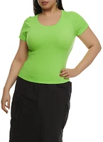 Womens Plus Size Ribbed Crew Neck T Shirt, Green, Size 1X-2X