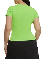 Womens Plus Size Ribbed Crew Neck T Shirt, Green, Size 1X-2X