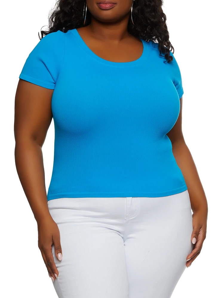 Womens Plus Ribbed Crew Neck T Shirt,