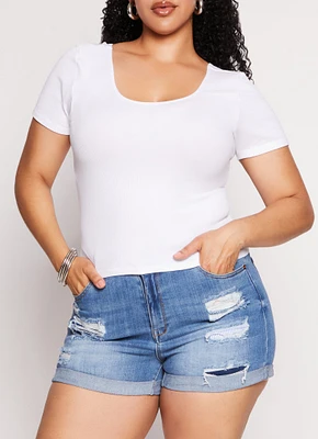 Womens Plus Size Criss Cross Back Short Sleeve Tee, White, Size 1X-2X