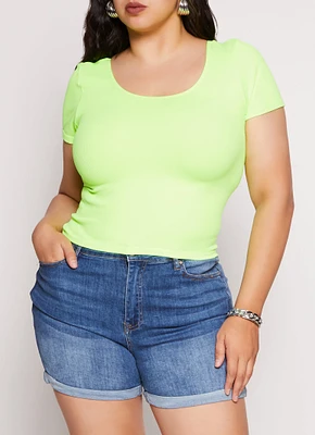 Womens Plus Size Criss Cross Back Short Sleeve Tee, Green, Size 1X-2X