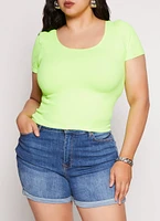 Womens Plus Size Criss Cross Back Short Sleeve Tee, Green, Size 1X-2X