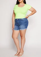 Womens Plus Size Criss Cross Back Short Sleeve Tee, Green, Size 1X-2X