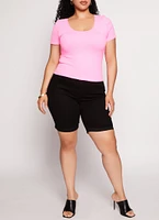 Womens Plus Size Criss Cross Back Short Sleeve Tee, Pink, Size 1X-2X