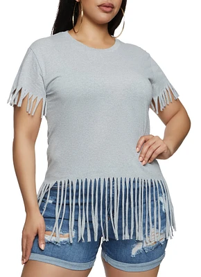 Womens Plus Fringe Crew Neck T Shirt,