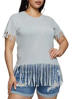 Womens Plus Fringe Crew Neck T Shirt,
