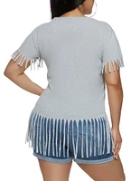 Womens Plus Fringe Crew Neck T Shirt,