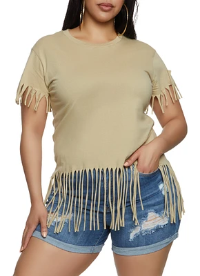 Womens Plus Fringe Crew Neck T Shirt, 1X