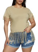 Womens Plus Fringe Crew Neck T Shirt, 1X