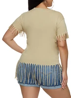 Womens Plus Fringe Crew Neck T Shirt, 1X