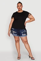 Womens Plus Fringe Tee, Black,