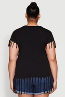 Womens Plus Fringe Tee, Black,