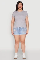 Womens Plus Size Fringe Tee, Grey, Size 3X