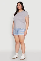Womens Plus Size Fringe Tee, Grey, Size 3X