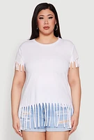 Womens Plus Size Fringe Tee, White, Size 1X