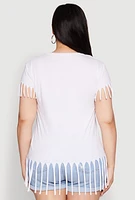 Womens Plus Size Fringe Tee, White, Size 1X