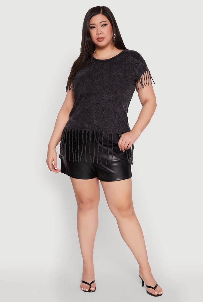 Womens Plus Fringe Trim Tee,