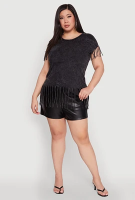 Womens Plus Fringe Trim Tee,