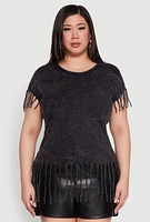 Womens Plus Fringe Trim Tee,