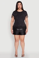 Womens Plus Fringe Trim Tee,