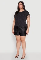 Womens Plus Fringe Trim Tee,