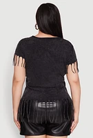 Womens Plus Fringe Trim Tee,