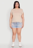 Womens Plus Fringe Trim Tee, Beige,