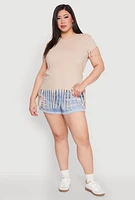Womens Plus Fringe Trim Tee, Beige,