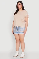 Womens Plus Fringe Trim Tee, Beige,