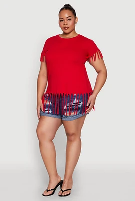 Womens Plus Fringe Trim Tee, Red,