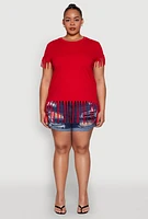 Womens Plus Fringe Trim Tee, Red,